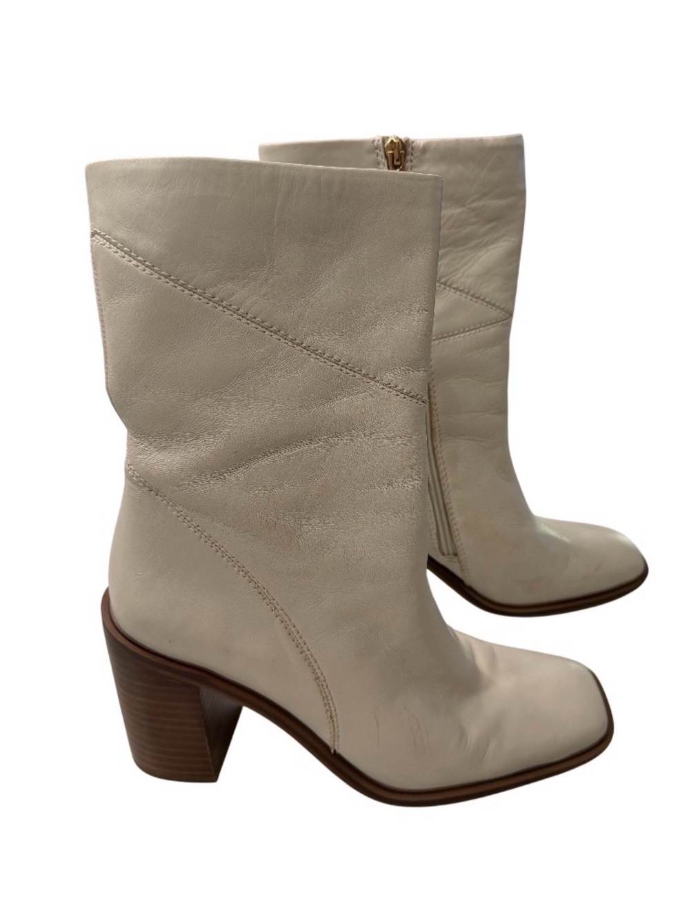 Franco Sarto Stevie Leather Mid-Calf Boots Putty Cream Square Toe Size 9.5